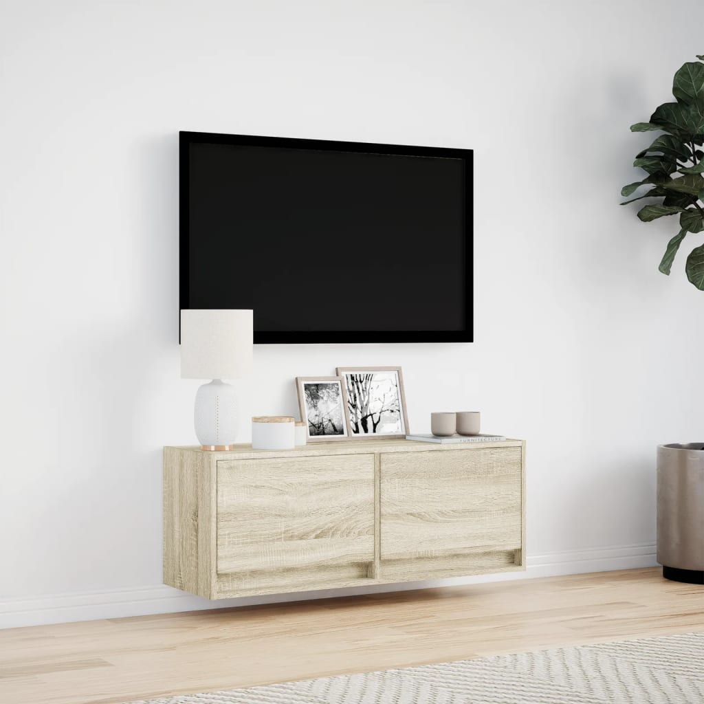 vidaXL Ścienna szafka TV z LED, dąb sonoma, 100x31x35 cm