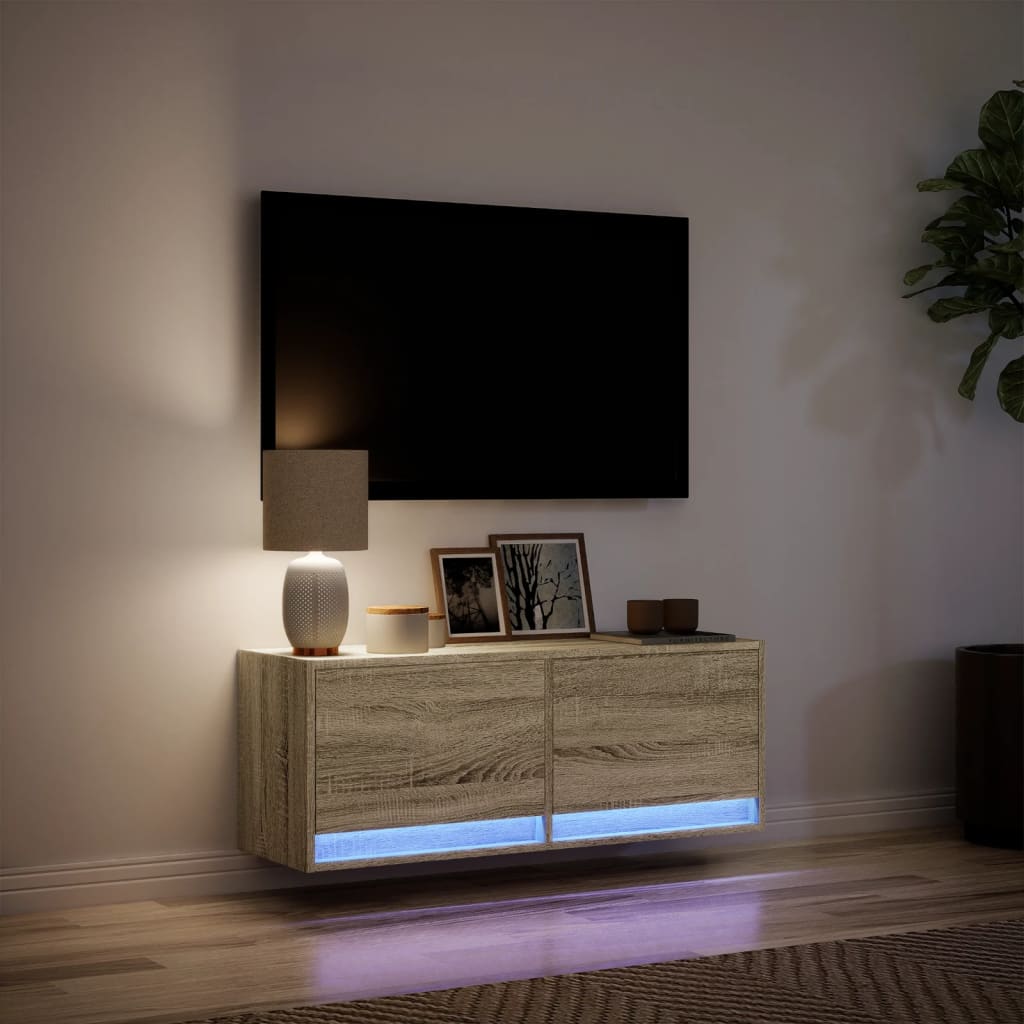 vidaXL Ścienna szafka TV z LED, dąb sonoma, 100x31x35 cm