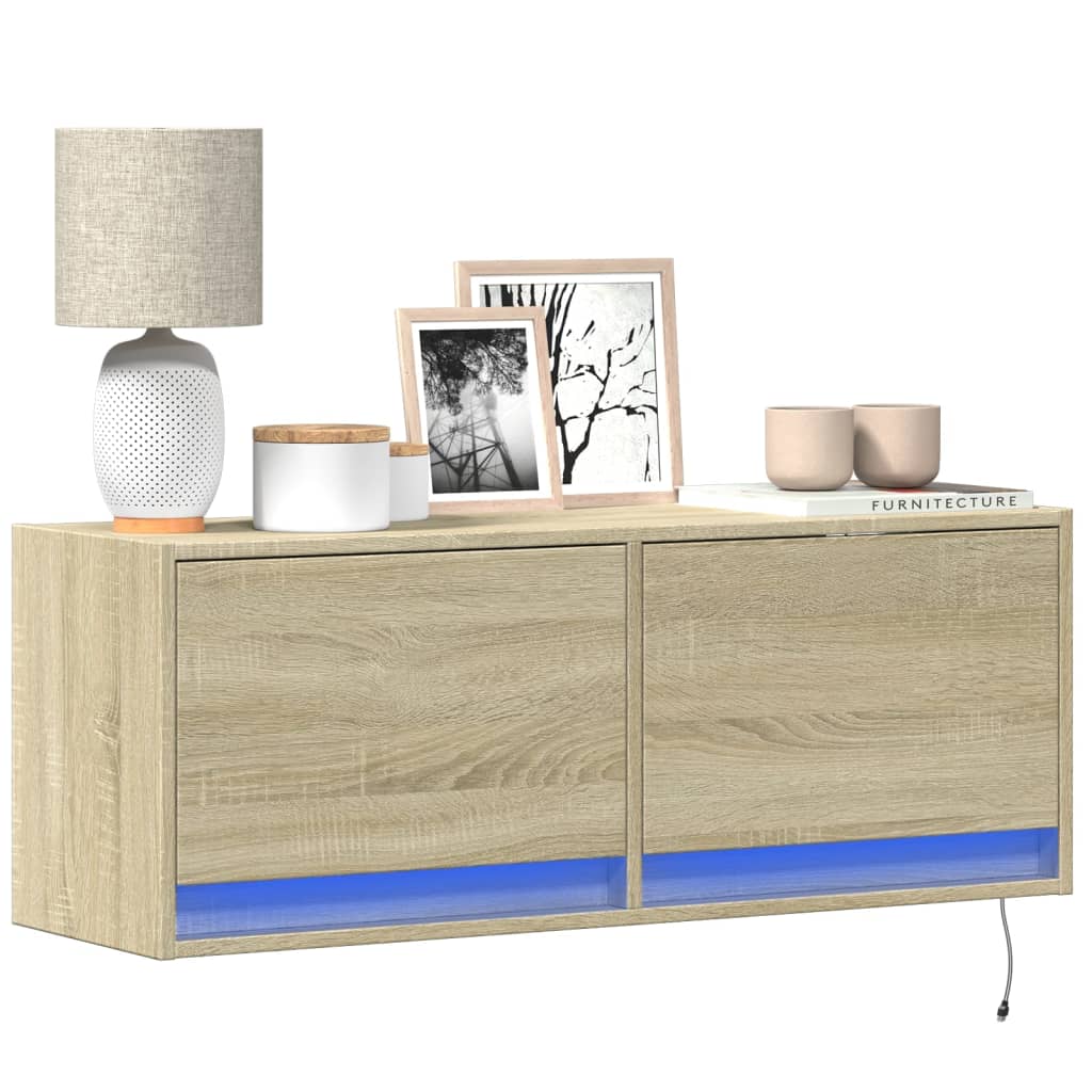 vidaXL Ścienna szafka TV z LED, dąb sonoma, 100x31x35 cm