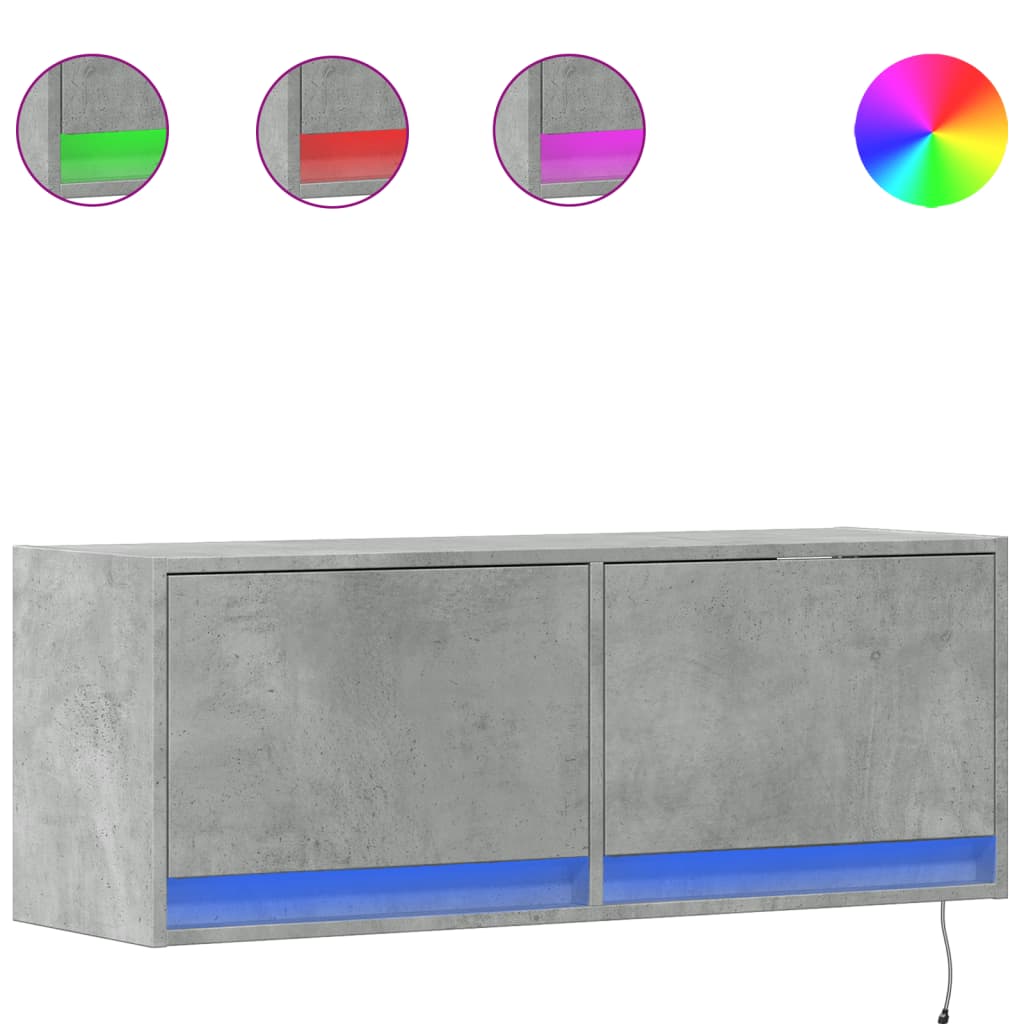 vidaXL Ścienna szafka TV z LED, szarość betonu, 100x31x35 cm