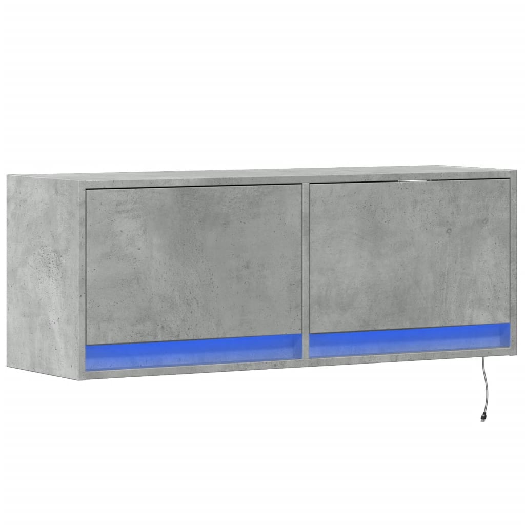 vidaXL Ścienna szafka TV z LED, szarość betonu, 100x31x35 cm