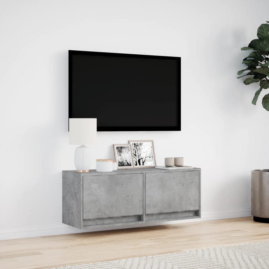 vidaXL Ścienna szafka TV z LED, szarość betonu, 100x31x35 cm