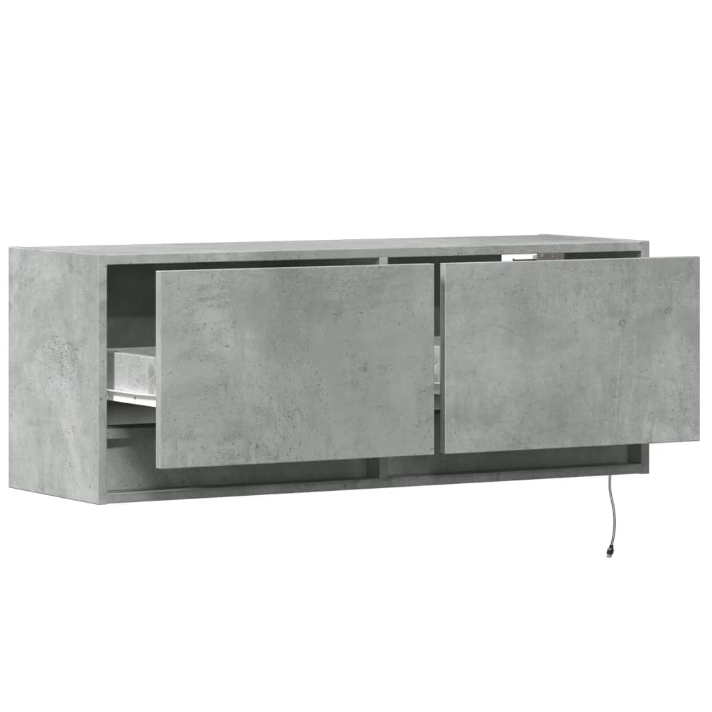 vidaXL Ścienna szafka TV z LED, szarość betonu, 100x31x35 cm