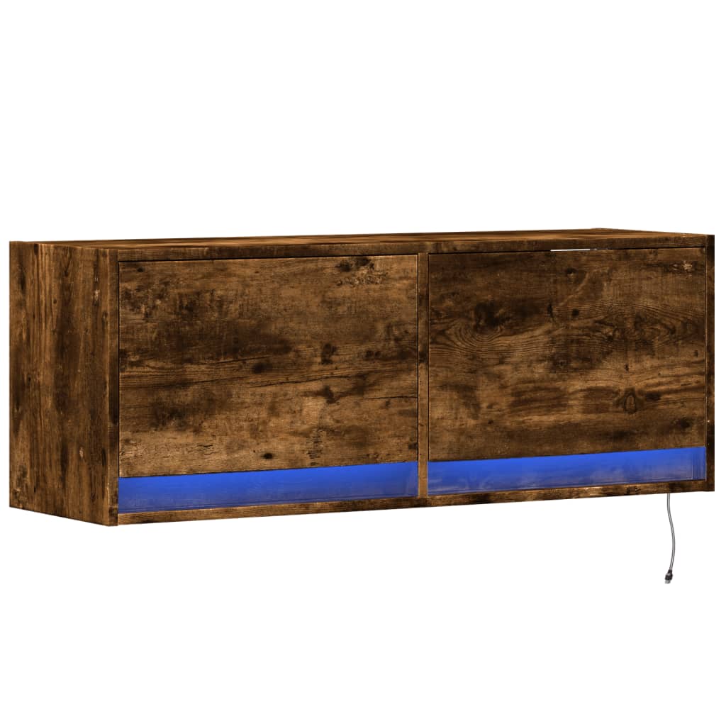vidaXL Ścienna szafka TV z LED, przydymiony dąb, 100x31x35 cm