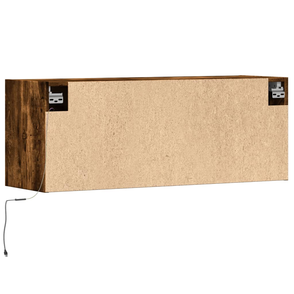 vidaXL Ścienna szafka TV z LED, przydymiony dąb, 100x31x35 cm
