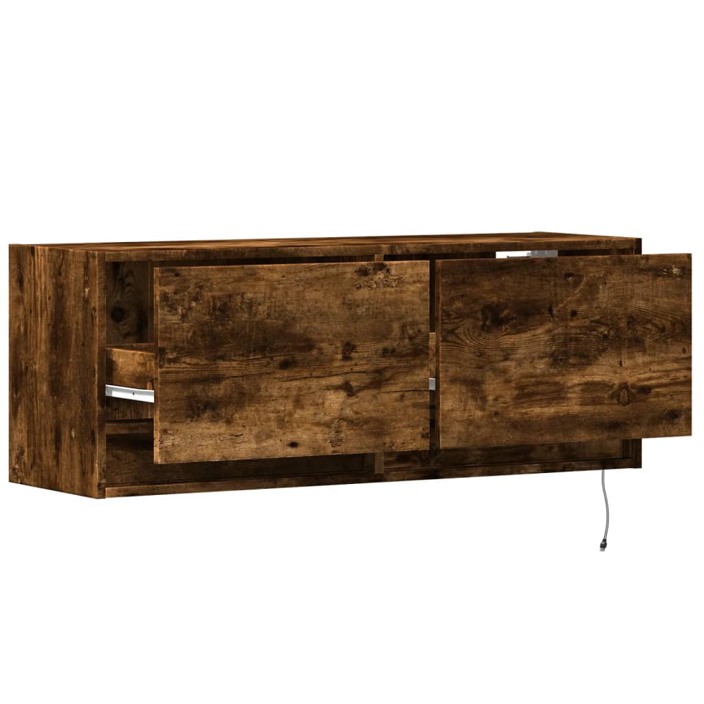 vidaXL Ścienna szafka TV z LED, przydymiony dąb, 100x31x35 cm