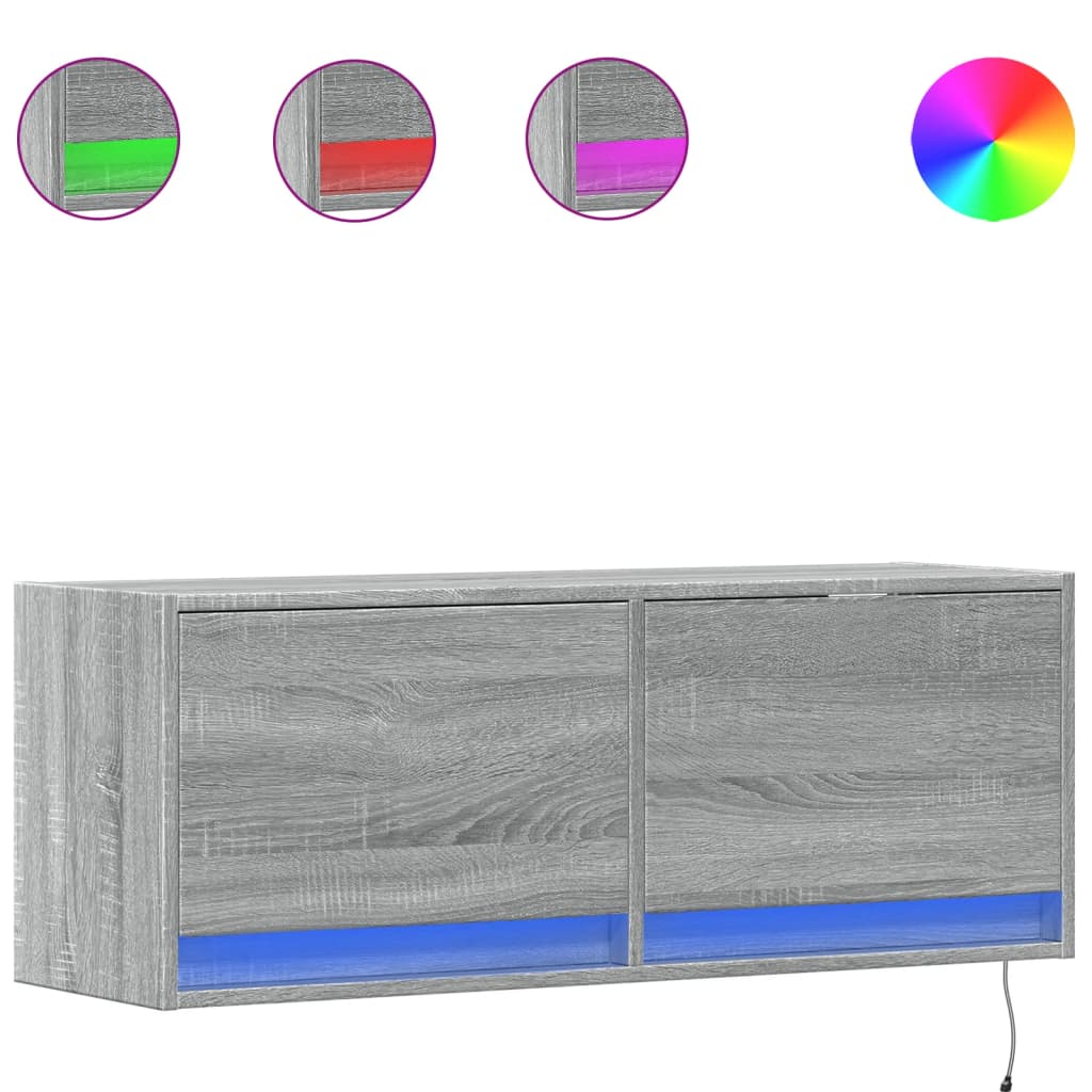 vidaXL Ścienna szafka TV z LED, szary dąb sonoma, 100x31x35 cm