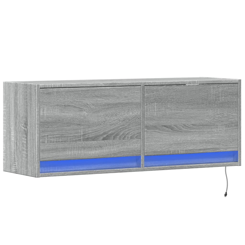 vidaXL Ścienna szafka TV z LED, szary dąb sonoma, 100x31x35 cm