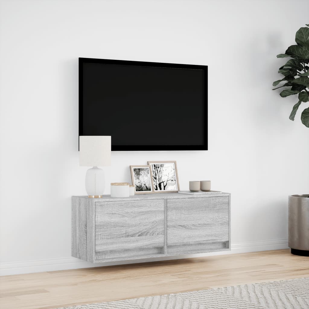 vidaXL Ścienna szafka TV z LED, szary dąb sonoma, 100x31x35 cm
