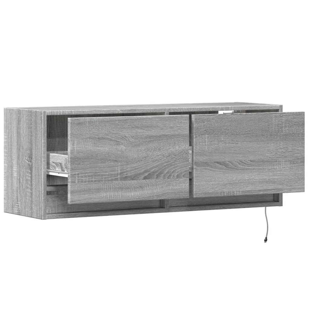 vidaXL Ścienna szafka TV z LED, szary dąb sonoma, 100x31x35 cm