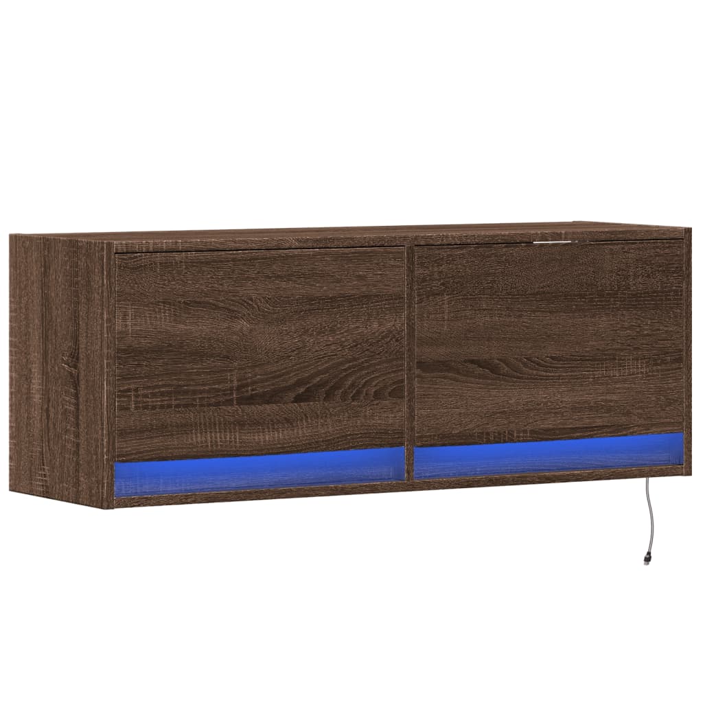 vidaXL Ścienna szafka TV z LED, brązowy dąb, 100x31x35 cm