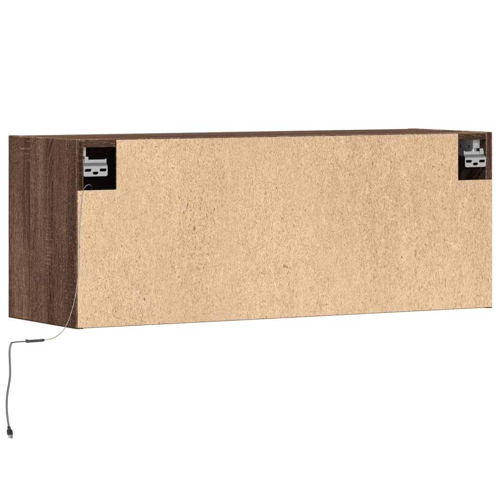 vidaXL Ścienna szafka TV z LED, brązowy dąb, 100x31x35 cm