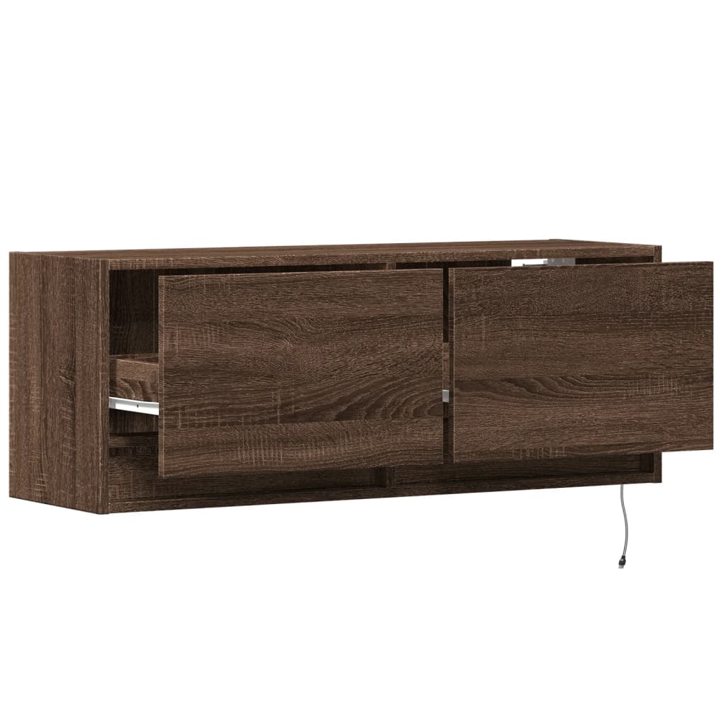 vidaXL Ścienna szafka TV z LED, brązowy dąb, 100x31x35 cm