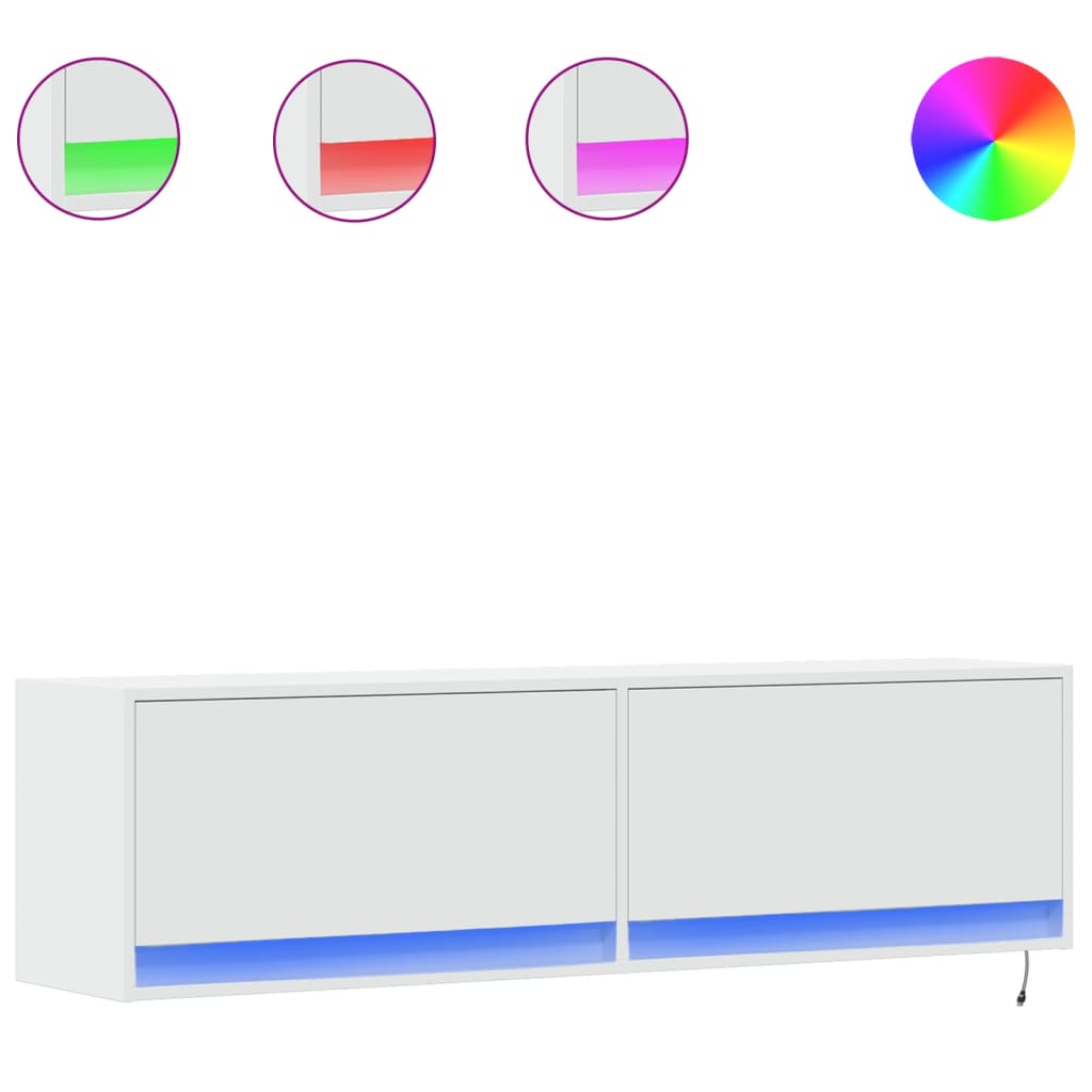 vidaXL Ścienna szafka TV z LED, biała, 140x31x38 cm