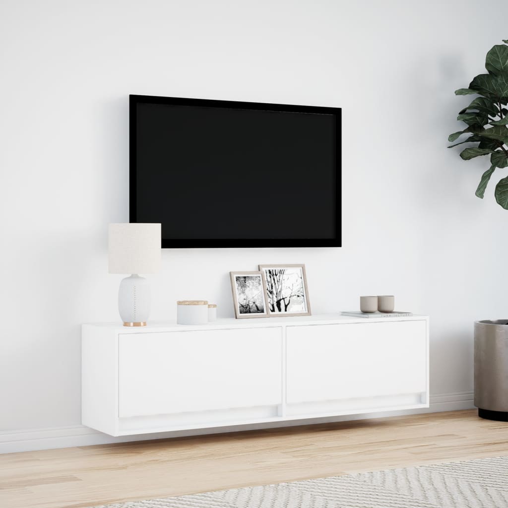 vidaXL Ścienna szafka TV z LED, biała, 140x31x38 cm