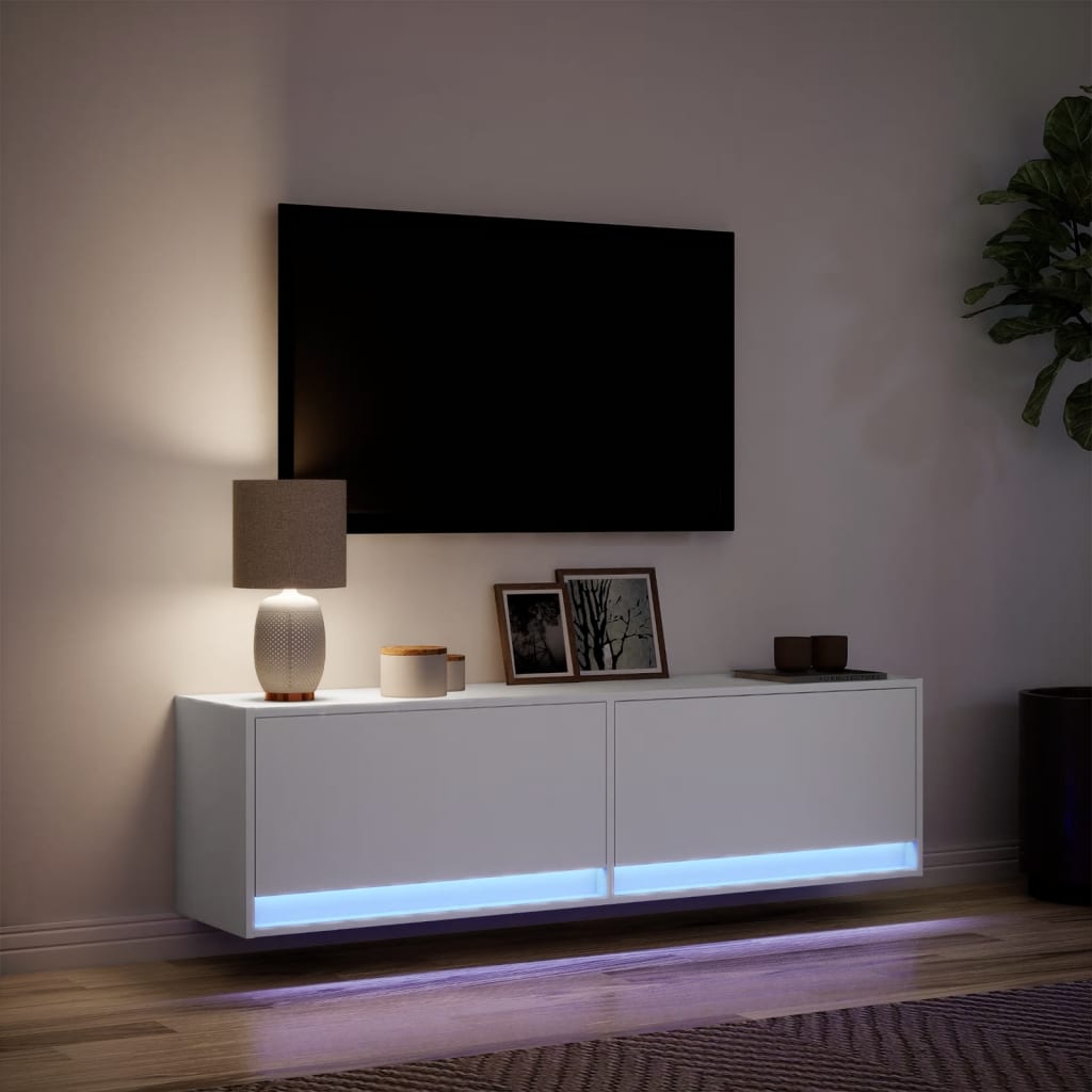 vidaXL Ścienna szafka TV z LED, biała, 140x31x38 cm