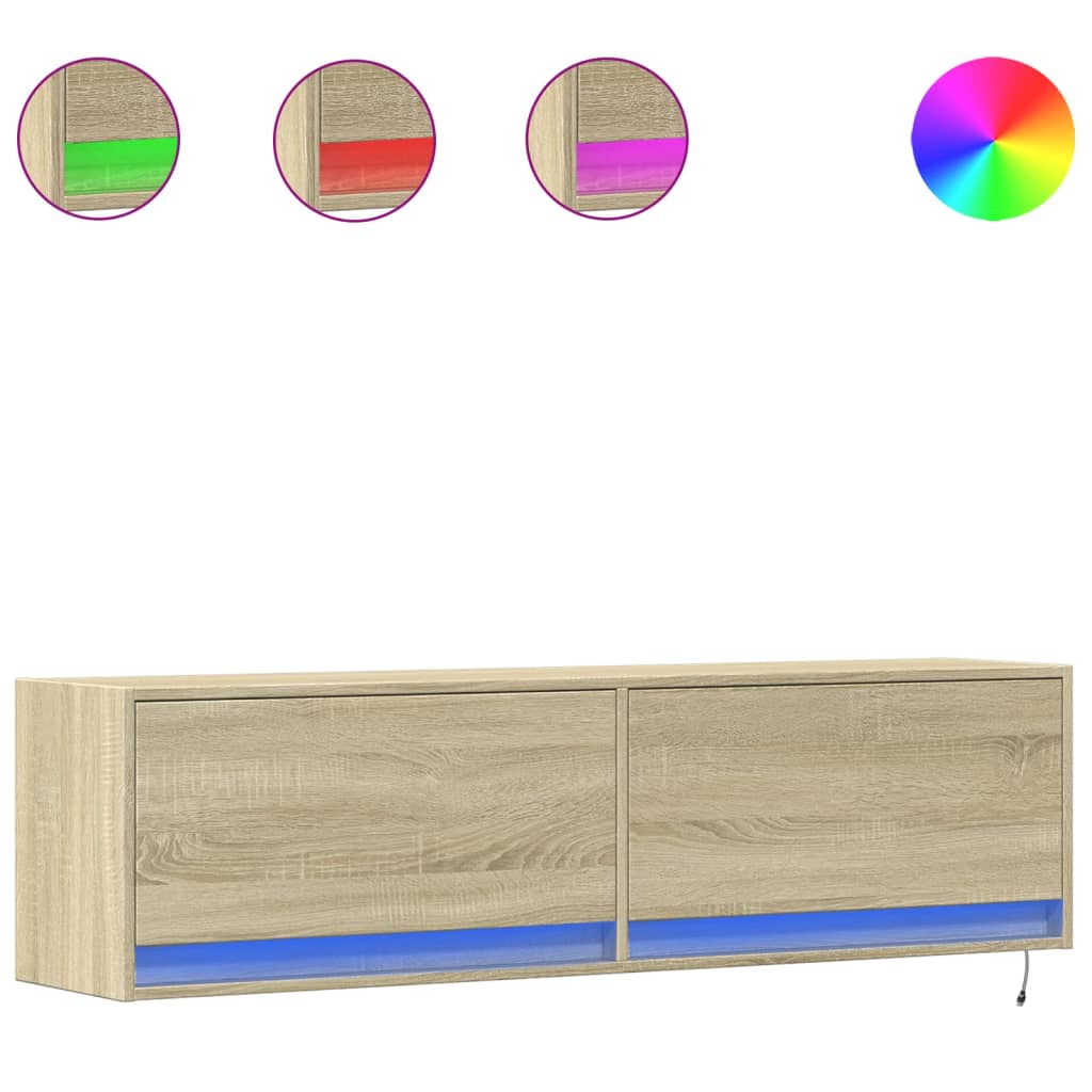 vidaXL Ścienna szafka TV z LED, dąb sonoma, 140x31x38 cm