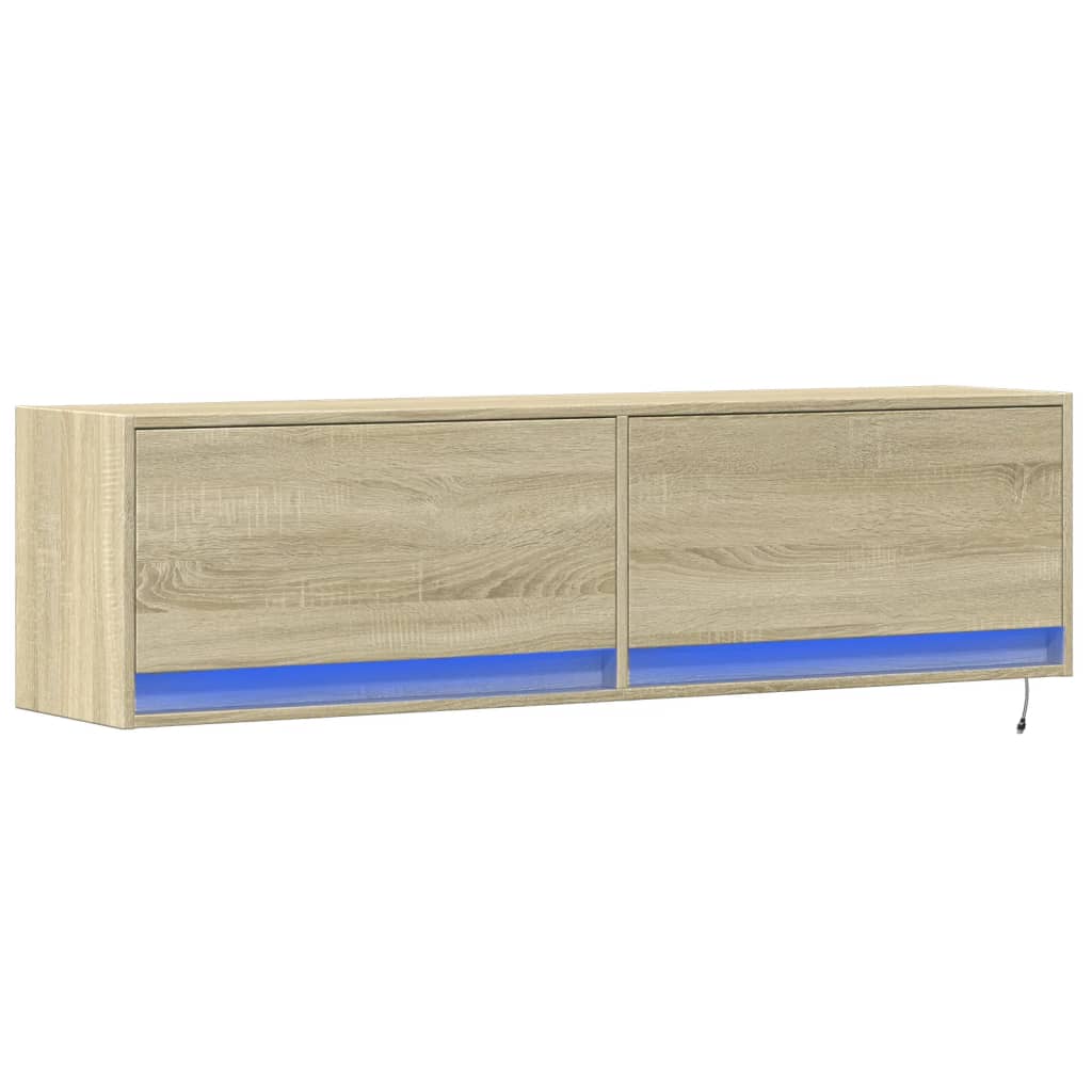 vidaXL Ścienna szafka TV z LED, dąb sonoma, 140x31x38 cm