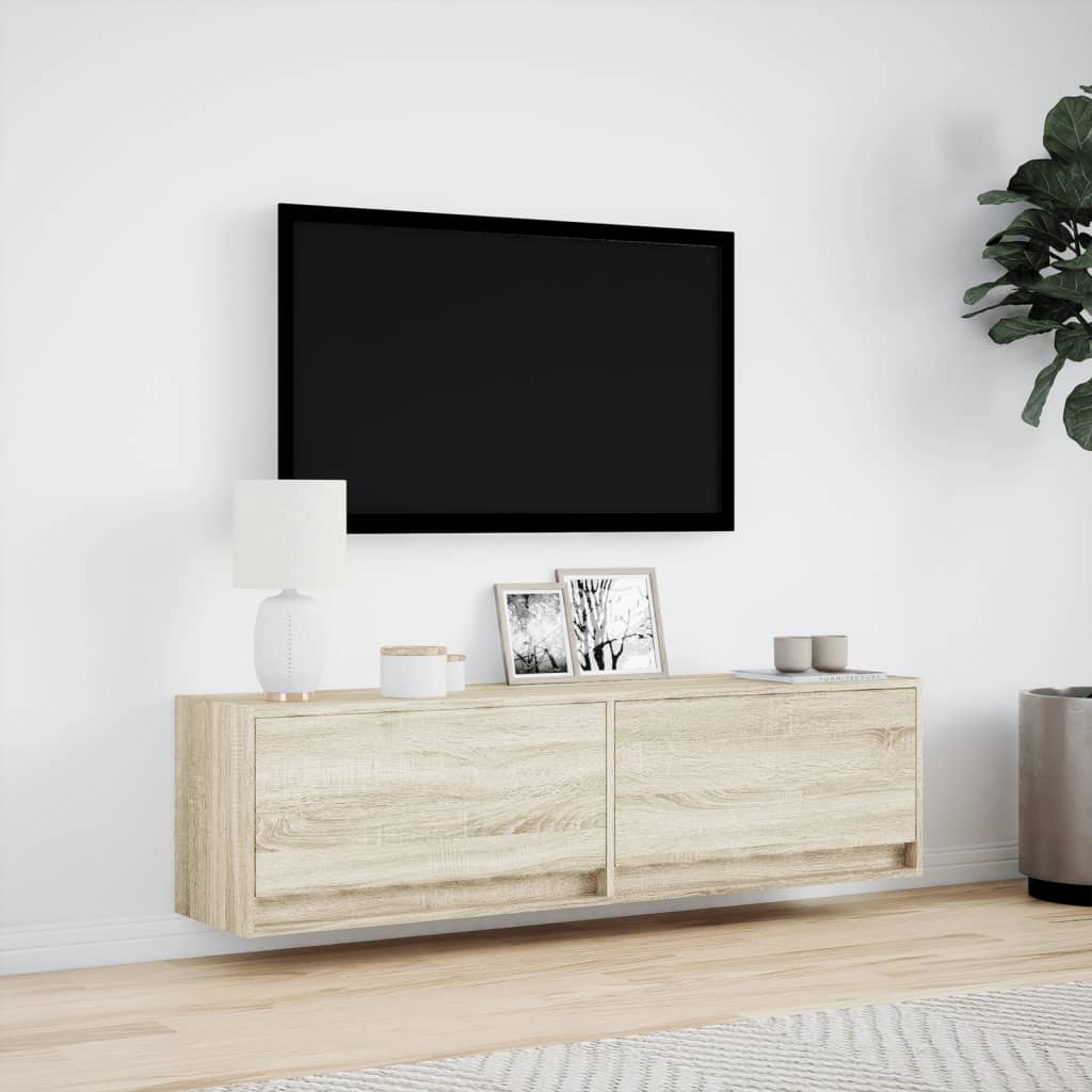 vidaXL Ścienna szafka TV z LED, dąb sonoma, 140x31x38 cm