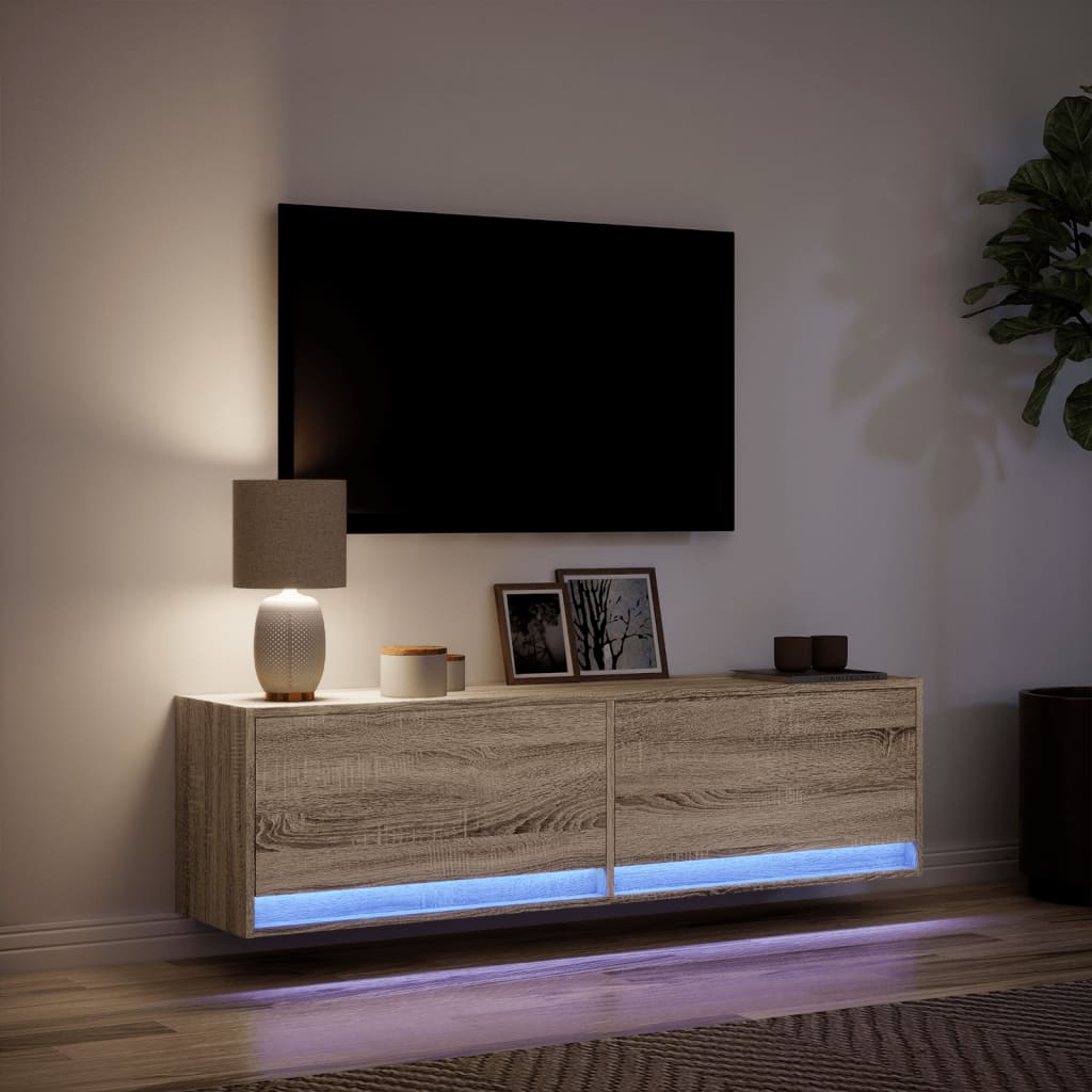 vidaXL Ścienna szafka TV z LED, dąb sonoma, 140x31x38 cm