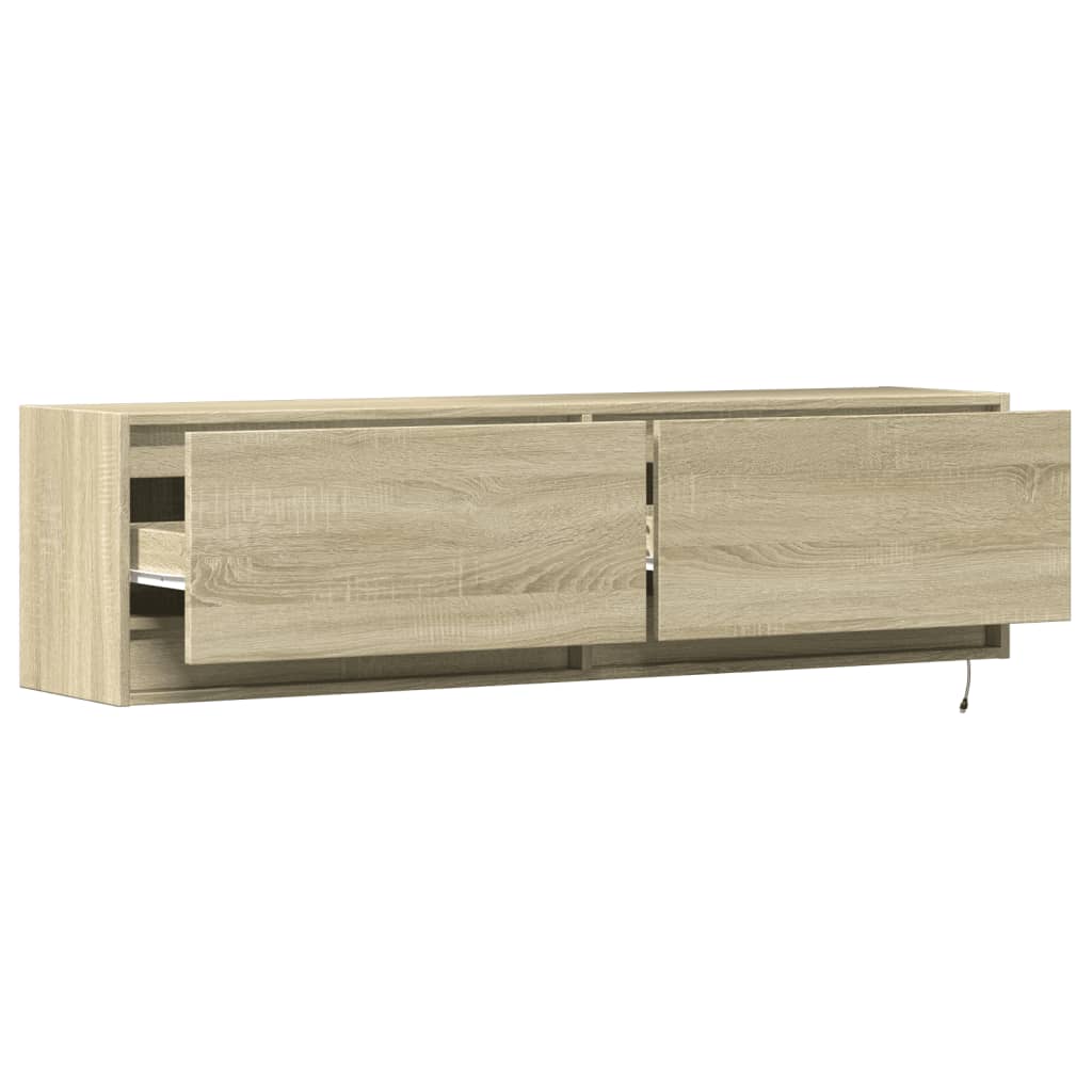 vidaXL Ścienna szafka TV z LED, dąb sonoma, 140x31x38 cm