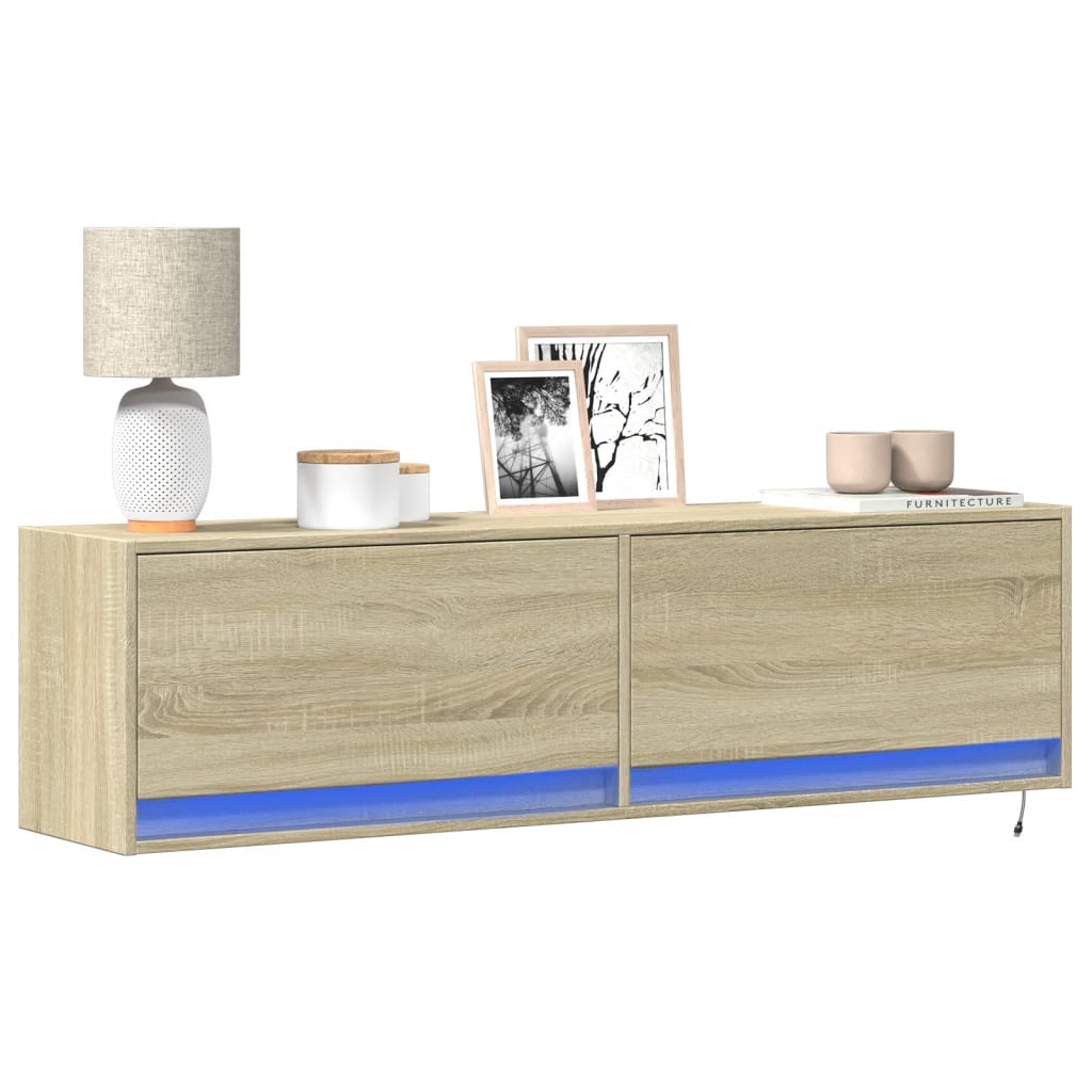 vidaXL Ścienna szafka TV z LED, dąb sonoma, 140x31x38 cm