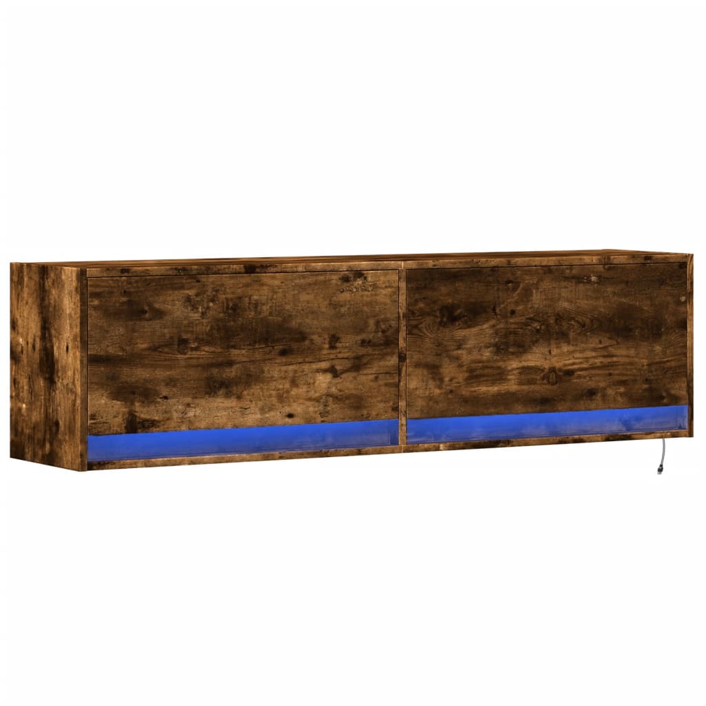 vidaXL Ścienna szafka TV z LED, przydymiony dąb, 140x31x38 cm
