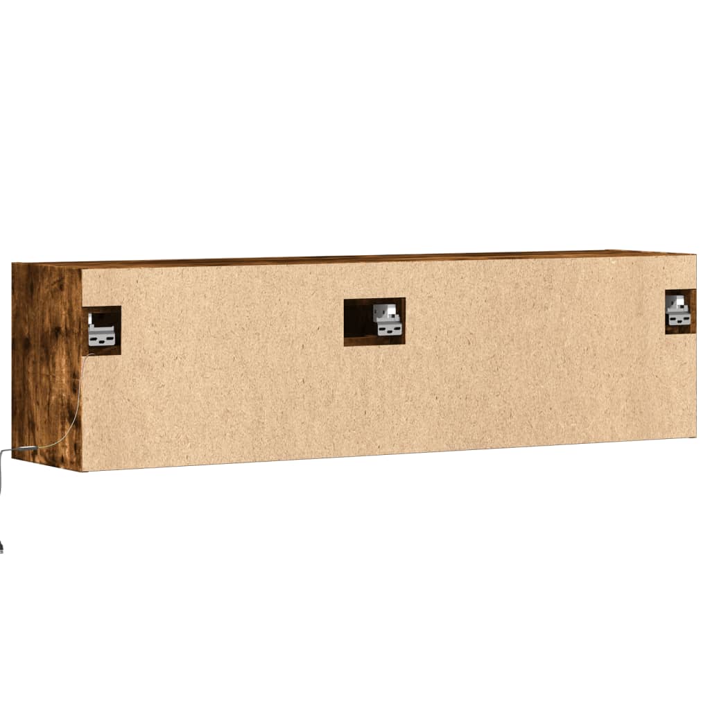 vidaXL Ścienna szafka TV z LED, przydymiony dąb, 140x31x38 cm