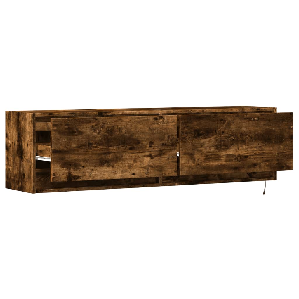 vidaXL Ścienna szafka TV z LED, przydymiony dąb, 140x31x38 cm