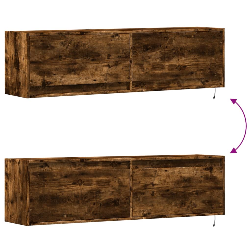 vidaXL Ścienna szafka TV z LED, przydymiony dąb, 140x31x38 cm