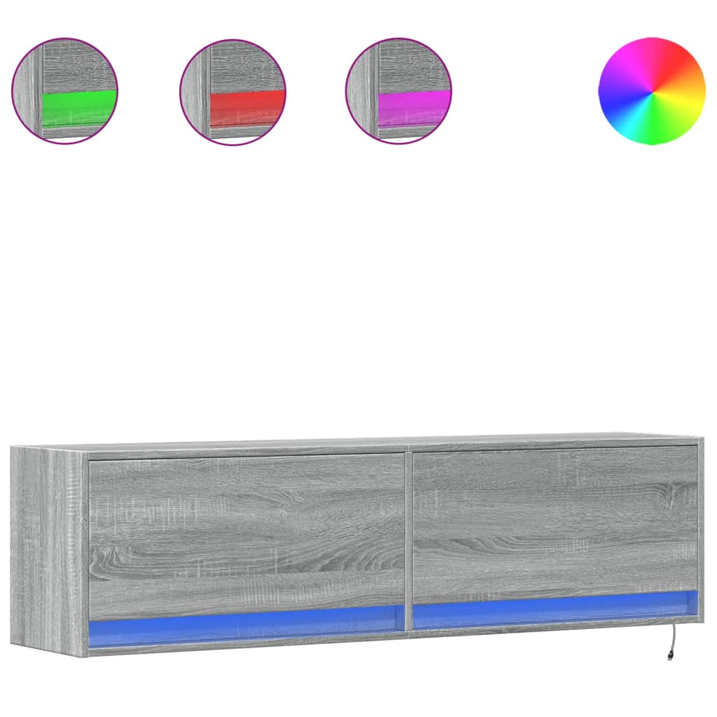 vidaXL Ścienna szafka TV z LED, szary dąb sonoma, 140x31x38 cm