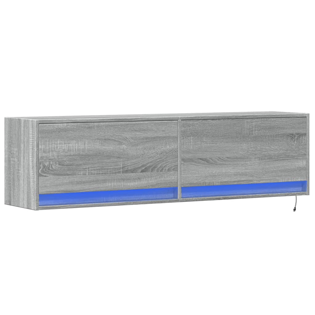 vidaXL Ścienna szafka TV z LED, szary dąb sonoma, 140x31x38 cm