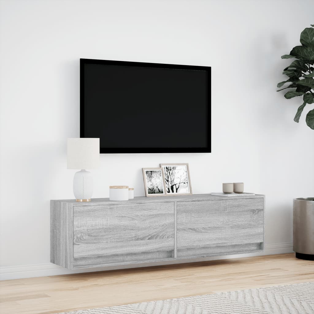vidaXL Ścienna szafka TV z LED, szary dąb sonoma, 140x31x38 cm