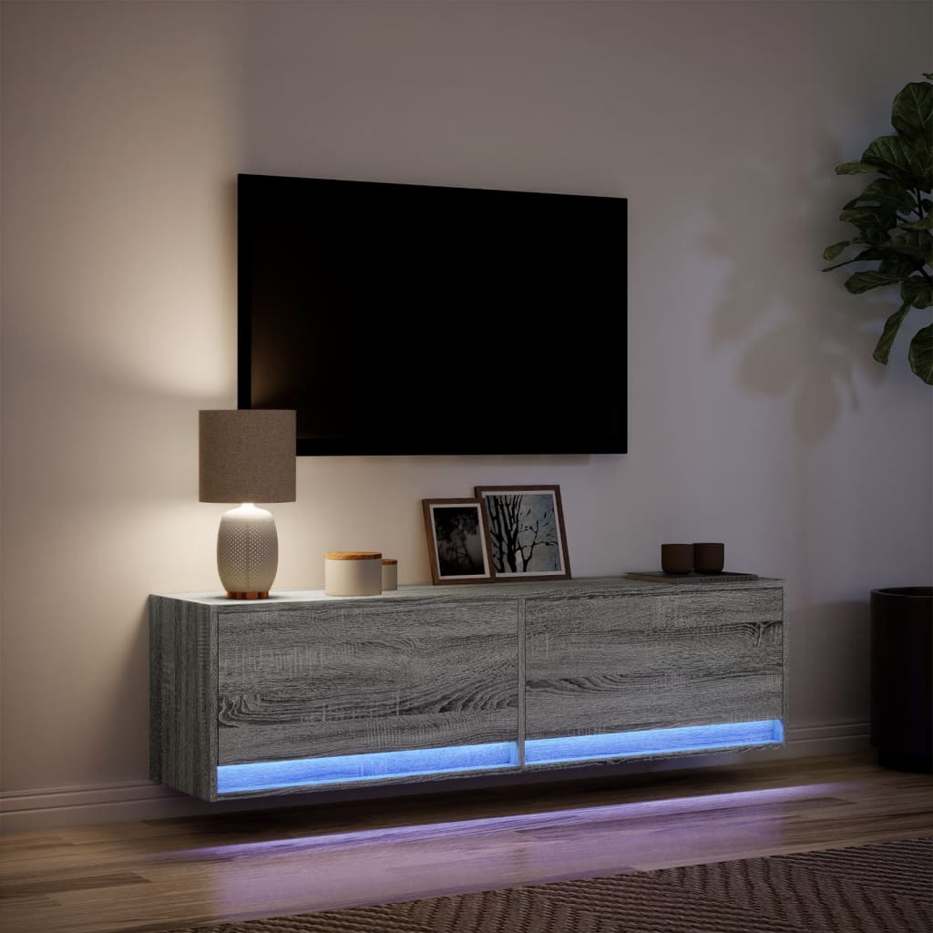 vidaXL Ścienna szafka TV z LED, szary dąb sonoma, 140x31x38 cm