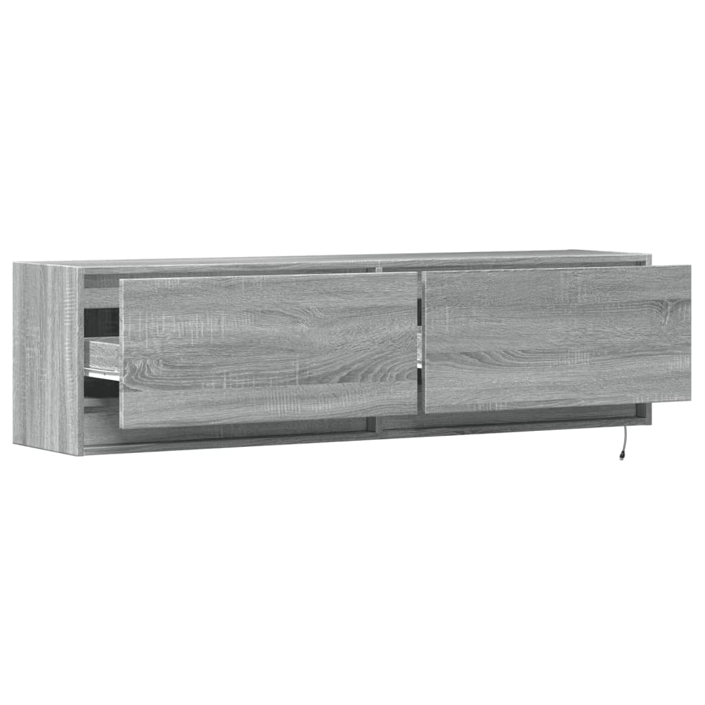 vidaXL Ścienna szafka TV z LED, szary dąb sonoma, 140x31x38 cm