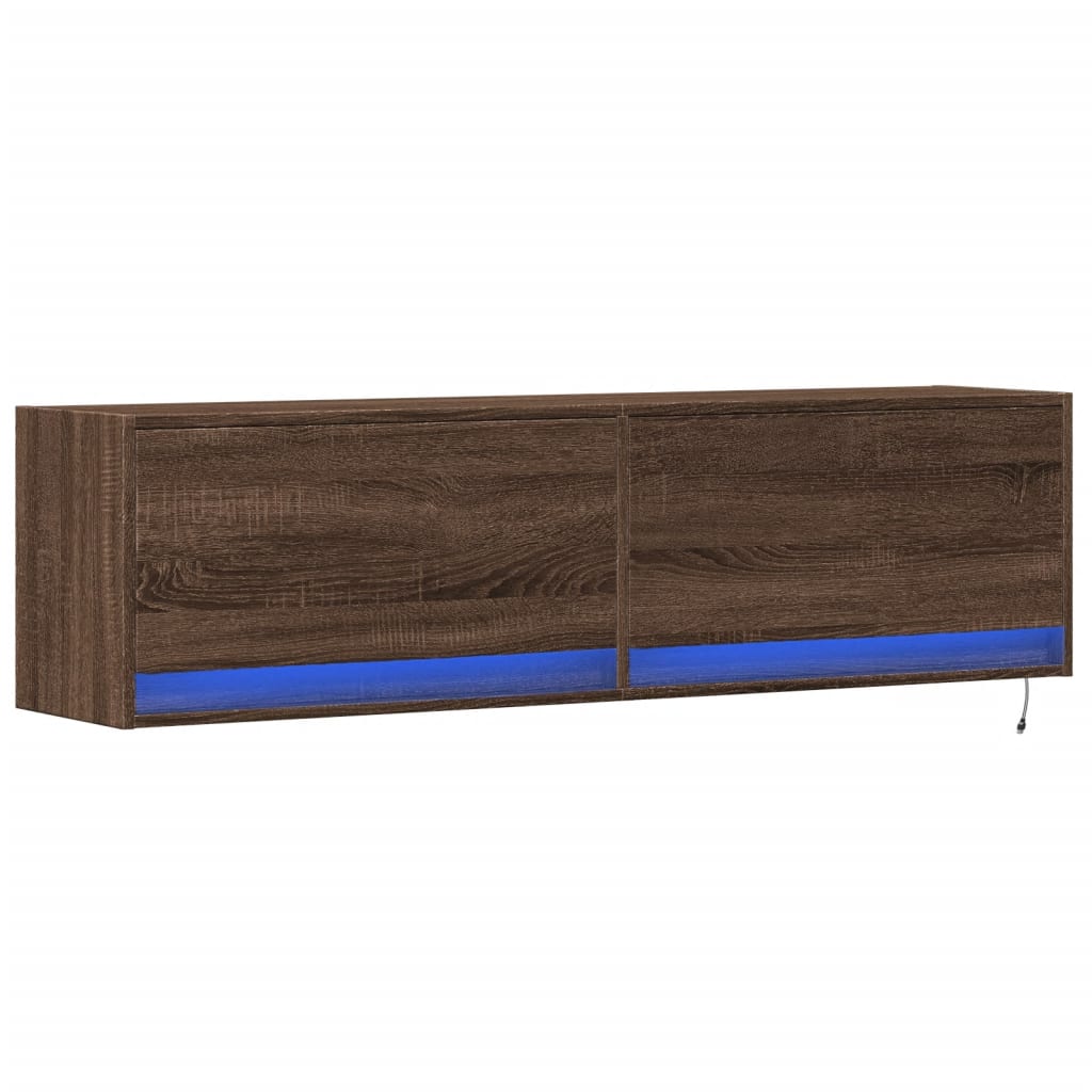 vidaXL Ścienna szafka TV z LED, brązowy dąb, 140x31x38 cm