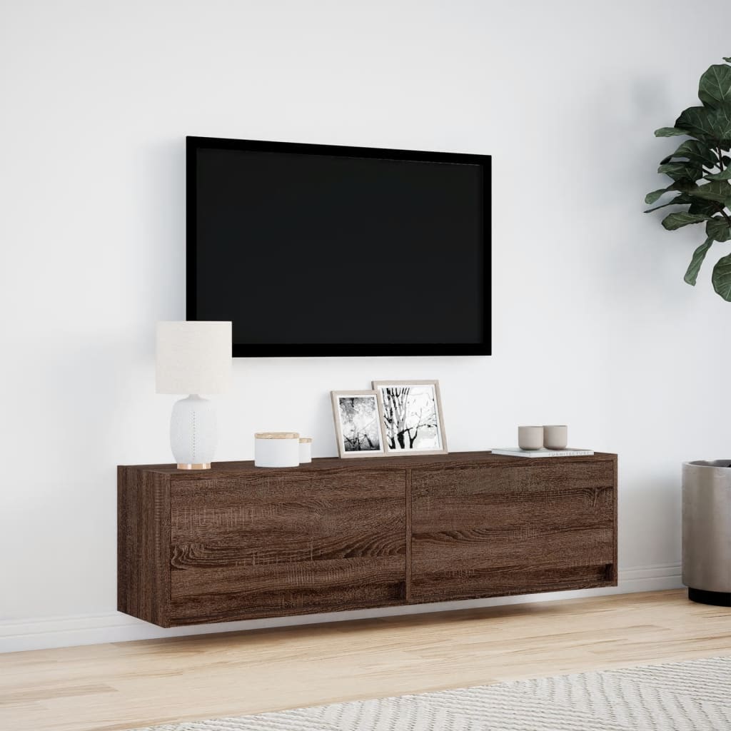 vidaXL Ścienna szafka TV z LED, brązowy dąb, 140x31x38 cm