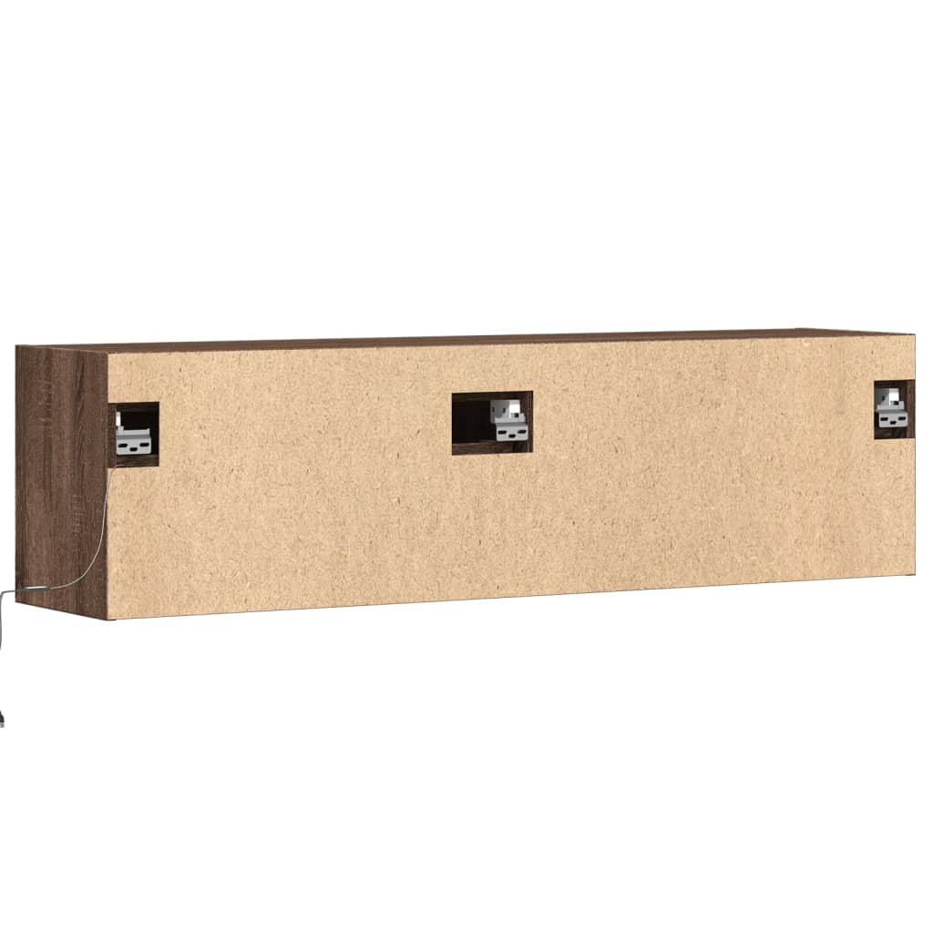 vidaXL Ścienna szafka TV z LED, brązowy dąb, 140x31x38 cm