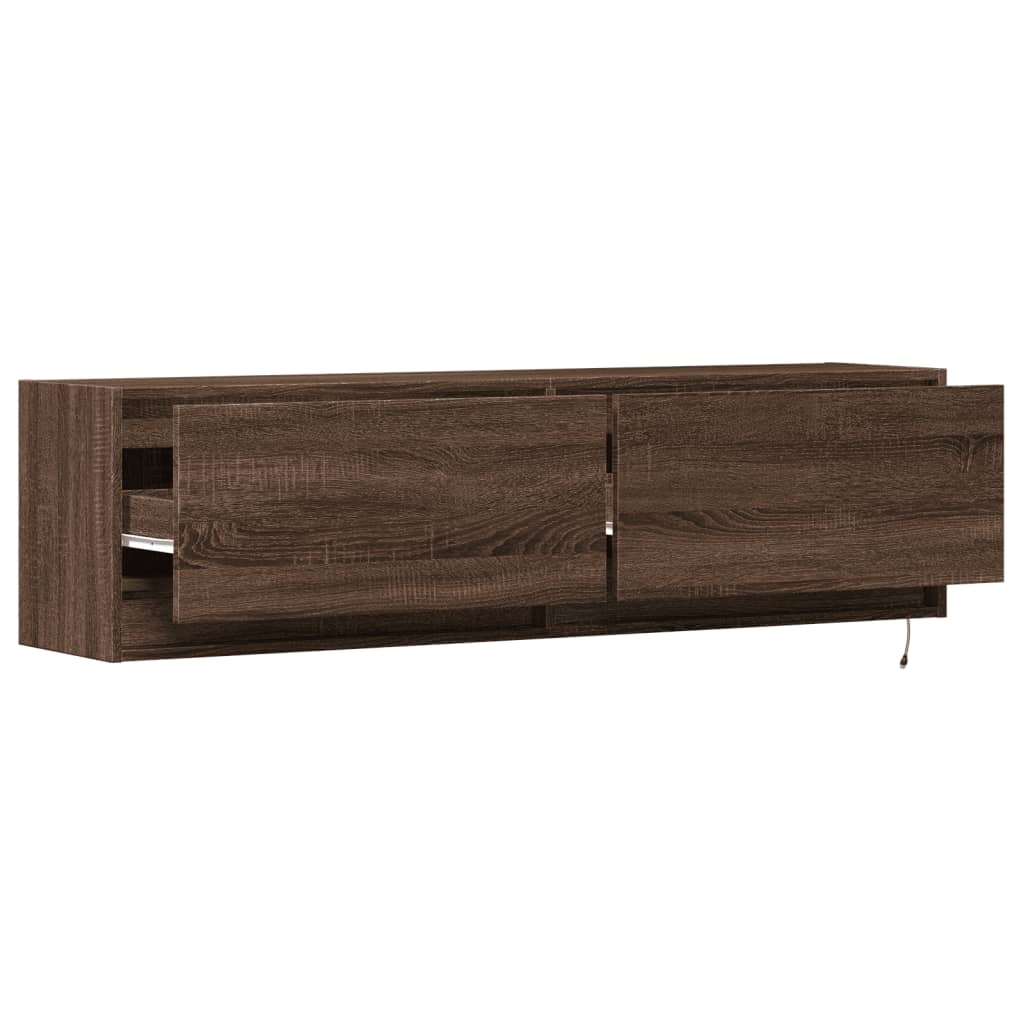 vidaXL Ścienna szafka TV z LED, brązowy dąb, 140x31x38 cm