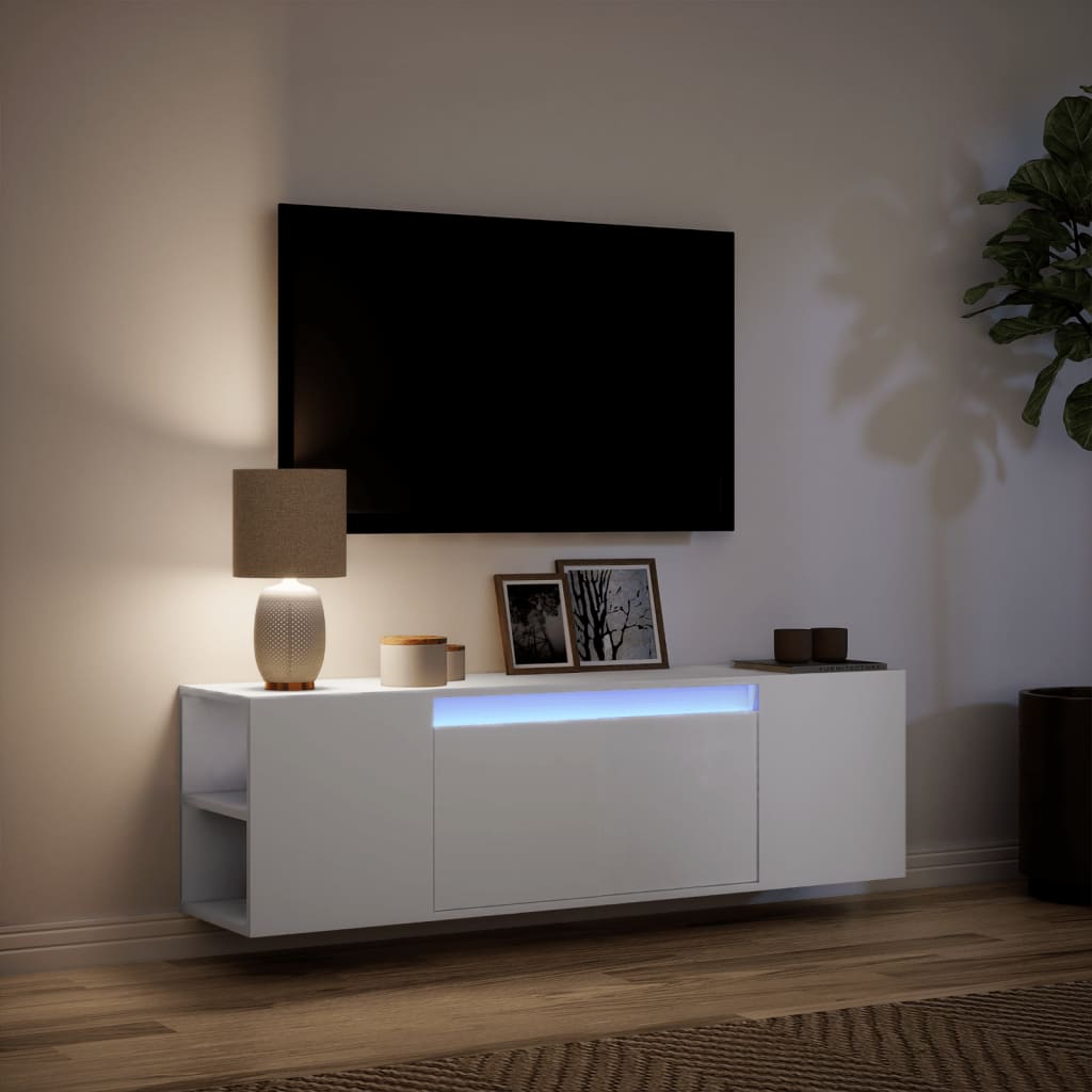 vidaXL Ścienna szafka TV z LED, biała, 135x31x39,5 cm