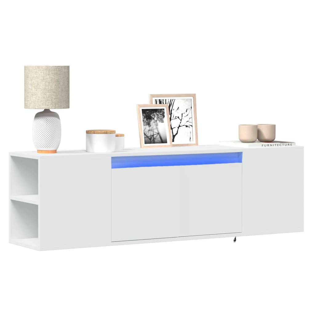 vidaXL Ścienna szafka TV z LED, biała, 135x31x39,5 cm
