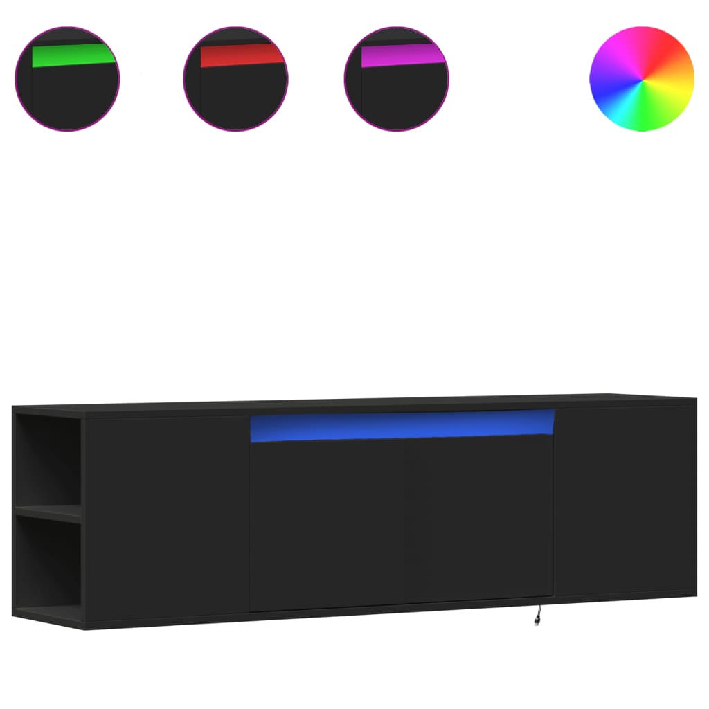 vidaXL Ścienna szafka TV z LED, czarna, 135x31x39,5 cm