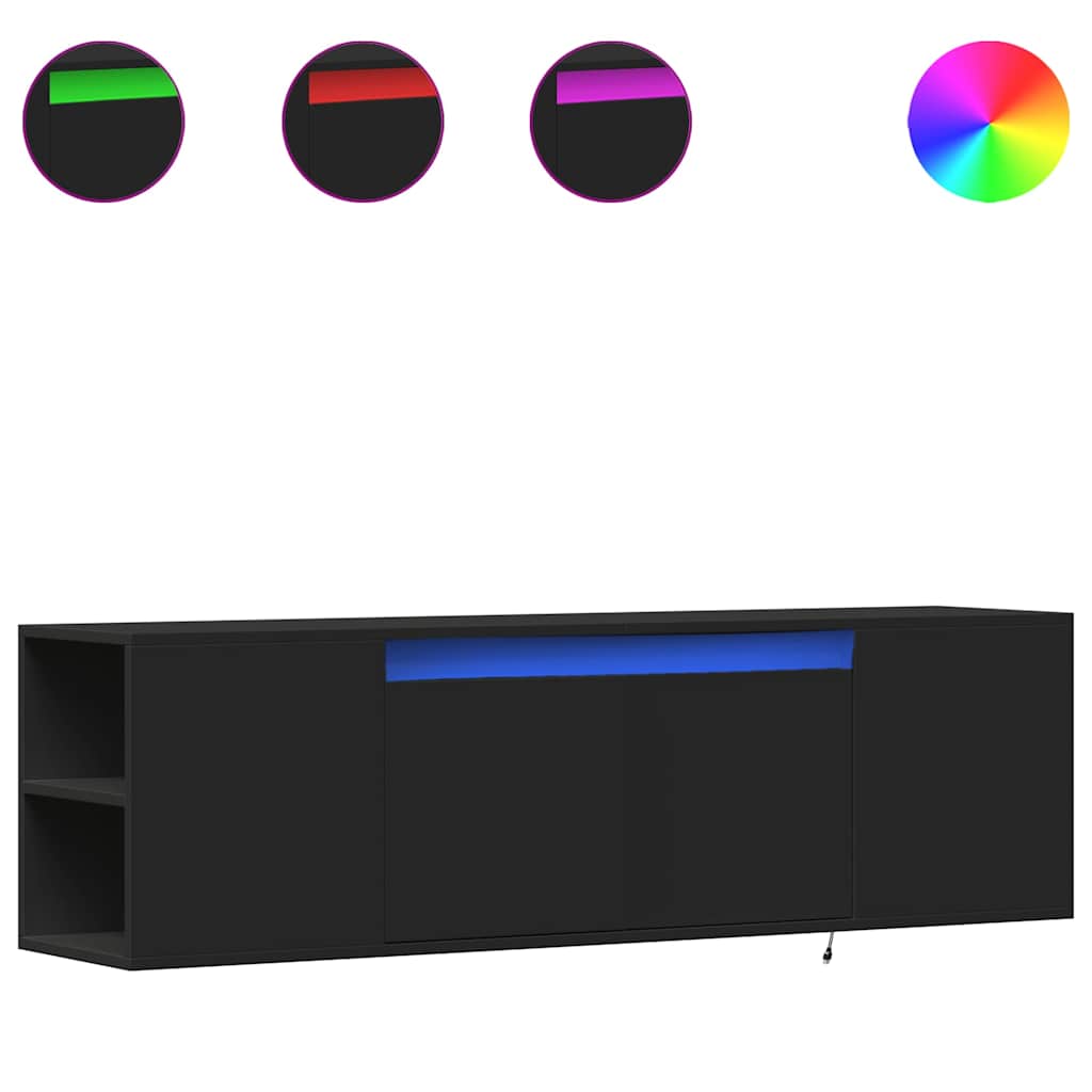 vidaXL Ścienna szafka TV z LED, czarna, 135x31x39,5 cm