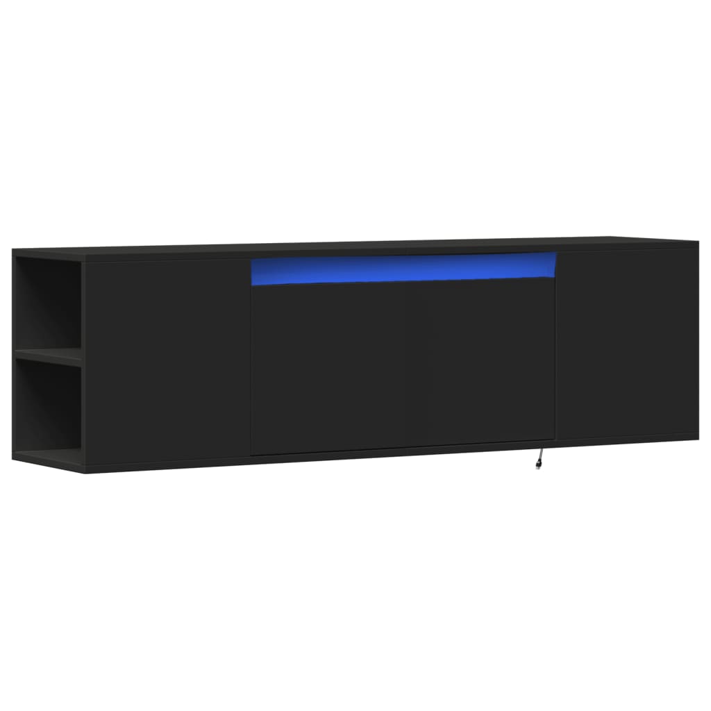 vidaXL Ścienna szafka TV z LED, czarna, 135x31x39,5 cm