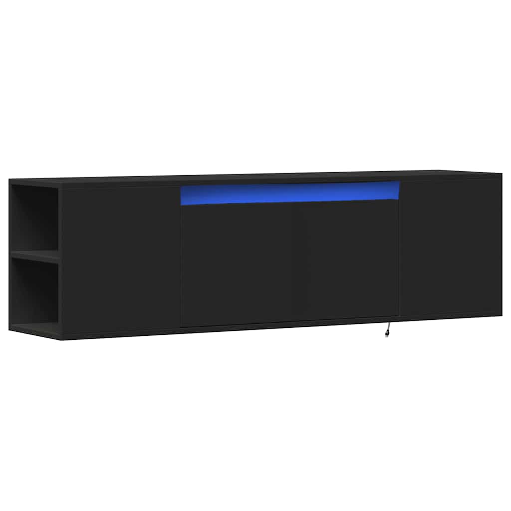 vidaXL Ścienna szafka TV z LED, czarna, 135x31x39,5 cm
