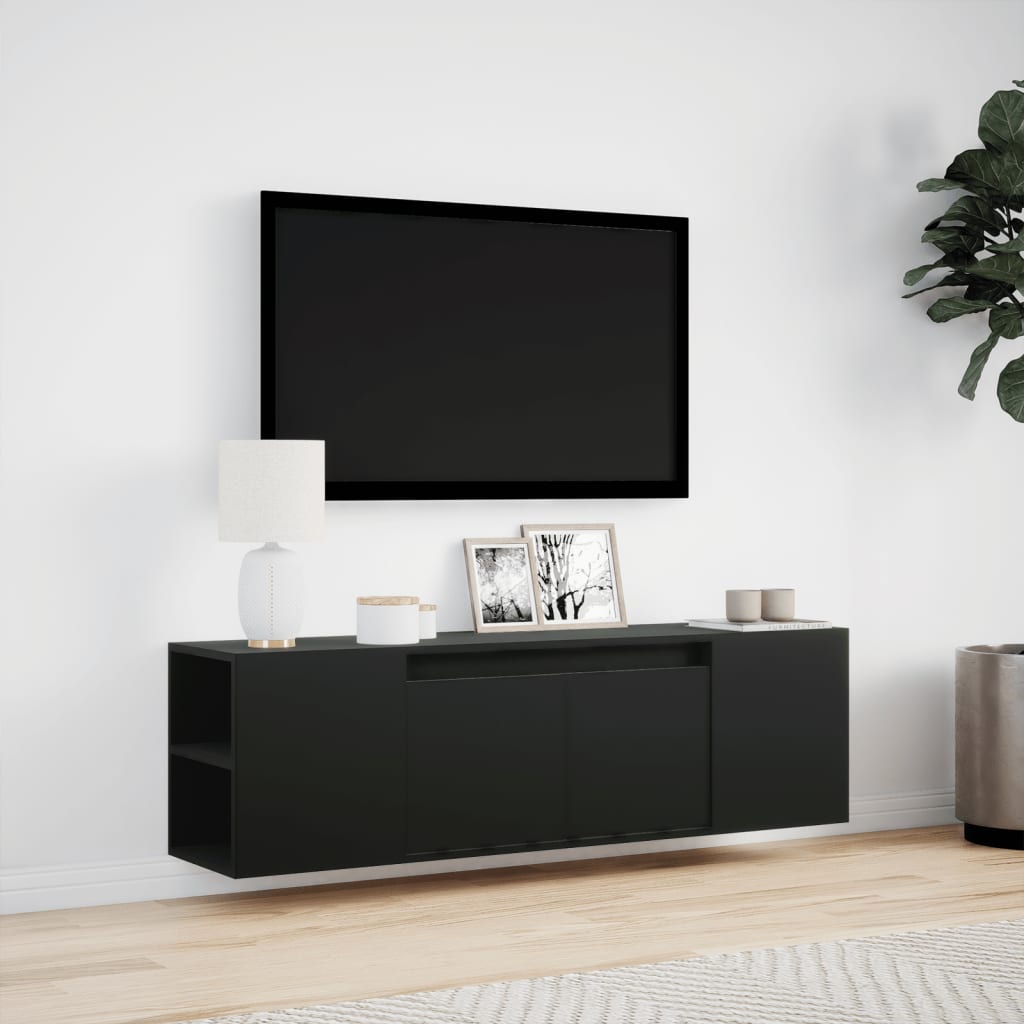 vidaXL Ścienna szafka TV z LED, czarna, 135x31x39,5 cm