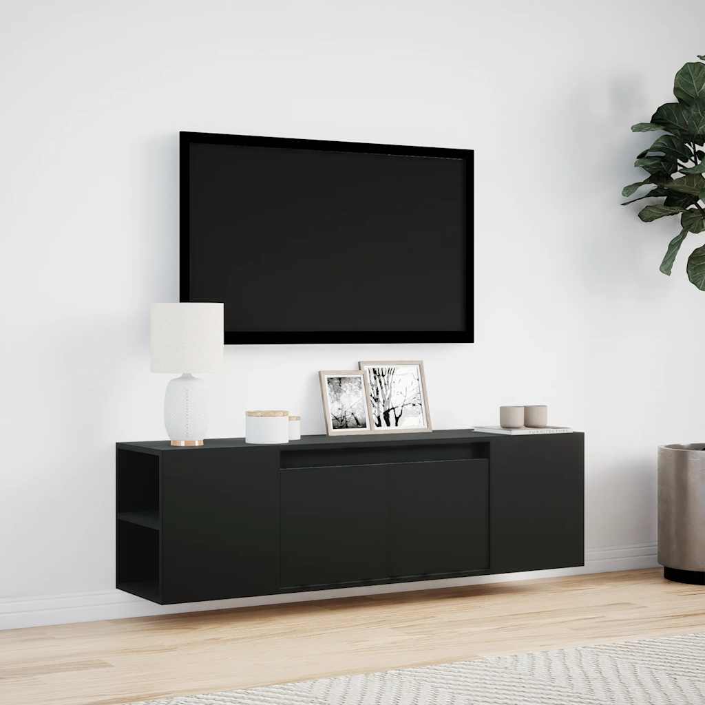 vidaXL Ścienna szafka TV z LED, czarna, 135x31x39,5 cm
