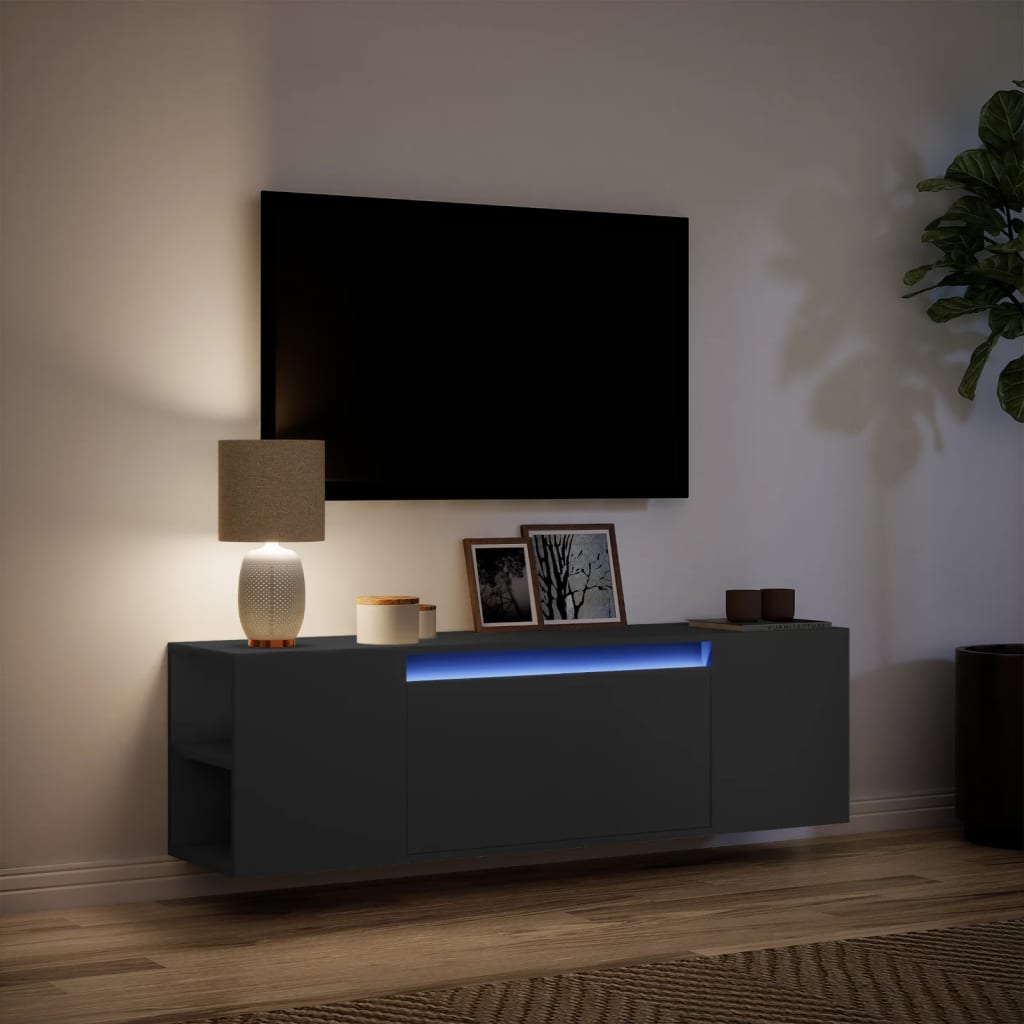 vidaXL Ścienna szafka TV z LED, czarna, 135x31x39,5 cm
