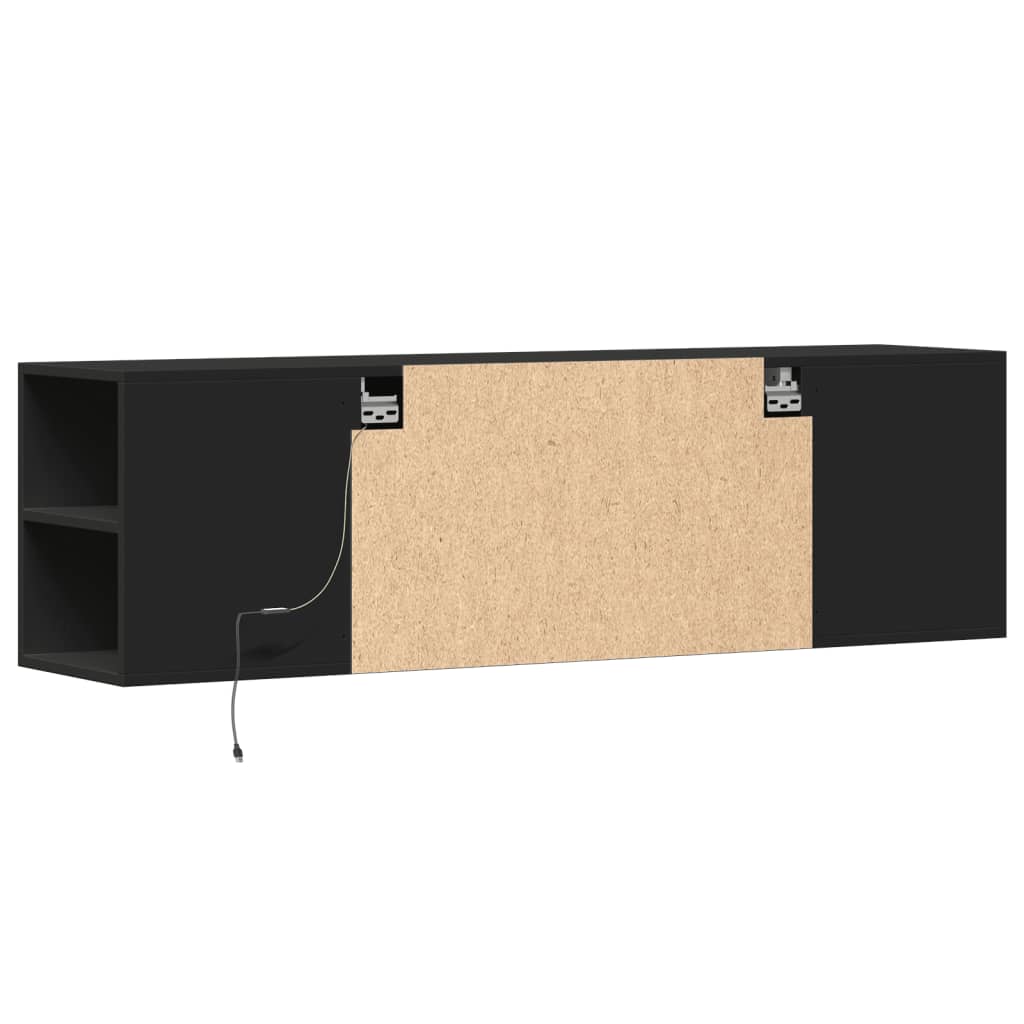 vidaXL Ścienna szafka TV z LED, czarna, 135x31x39,5 cm