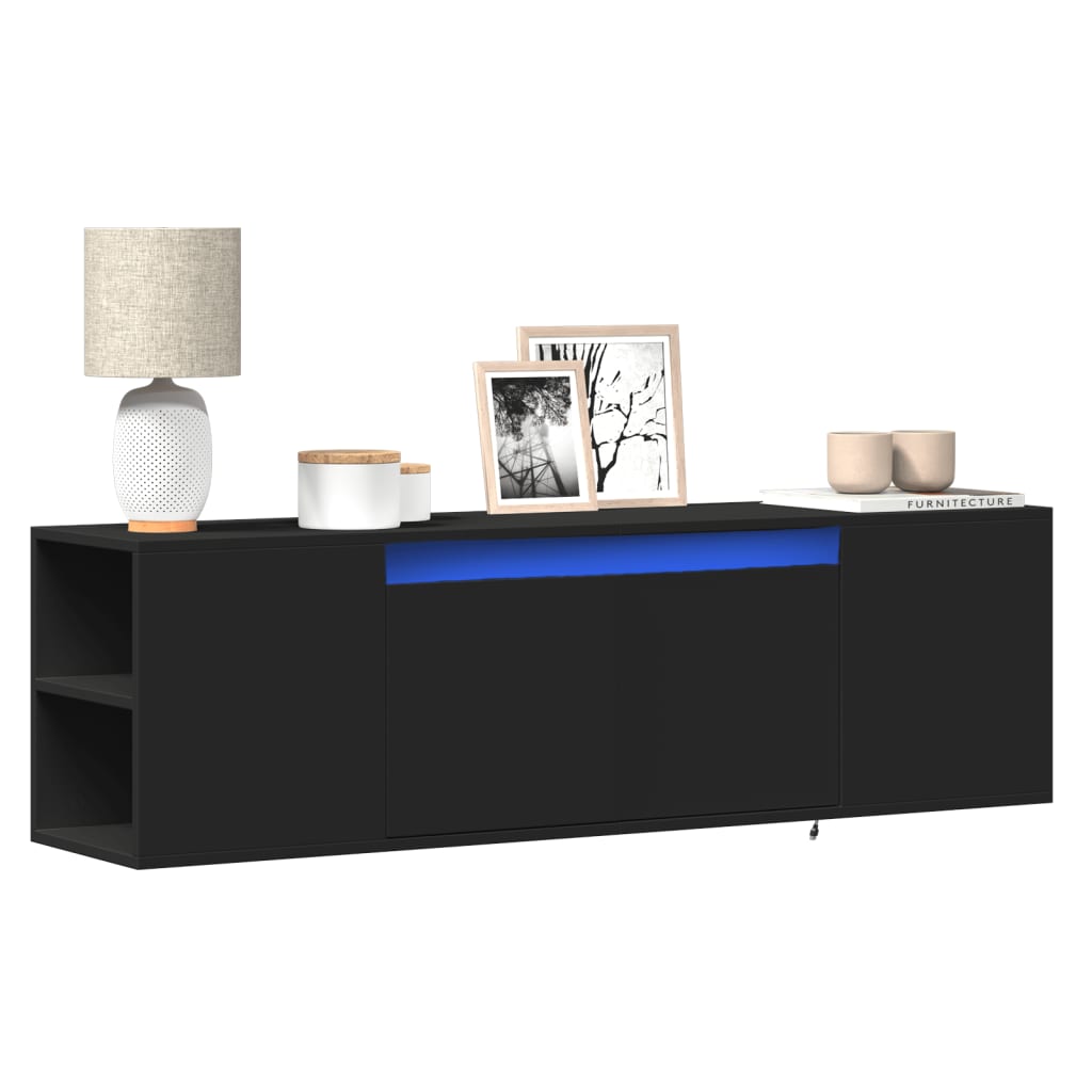 vidaXL Ścienna szafka TV z LED, czarna, 135x31x39,5 cm
